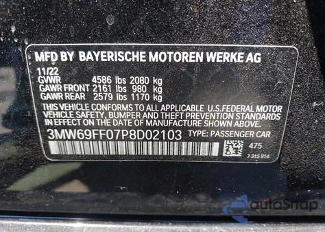 2023 BMW 330I from USA, damaged, VIN 3MW69FF07P8D02103